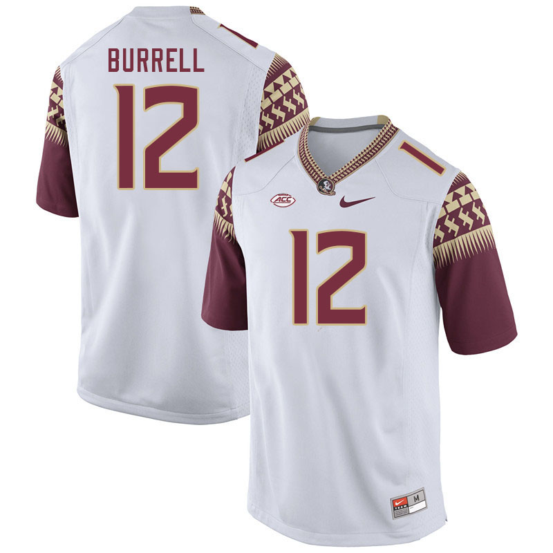 Men #12 Joshua Burrell Florida State Seminoles College Football Jerseys Stitched-White